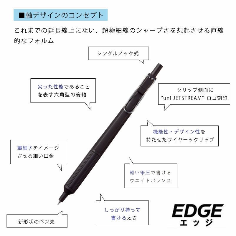 uni ジェットストリーム JETSTREAM エッジ EDGE ボールペン 超極細 0.28mm ポイントチップ搭載 ノック式 ブラック シャンパンゴールド ネイビー ホワイトレッド