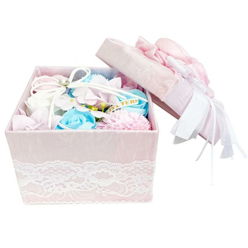 花のカタチのハンドソープ ルアナボックスアレンジ M 紙せっけん 紙石けん ココナッツオイル ヒアルロン酸 シフォンピンク シフォンブルー エンボスローズ ボックス 贈り物 プレゼント 母の日 ホワイトデー