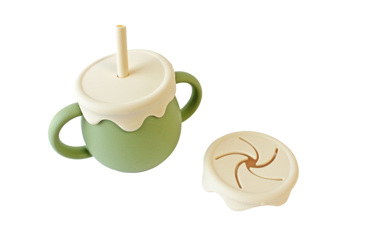 名入れ無料】 シリコン マグ ベビー キッズ 幼児 子供 離乳 コップ ストローマグ スナックカップ ストロー 3WAY ピンク ブルー グリーン クリーム ベージュ くすみカラー バイカラー はちみつ 出産祝い 誕生日 ギフト 記念 プレゼント