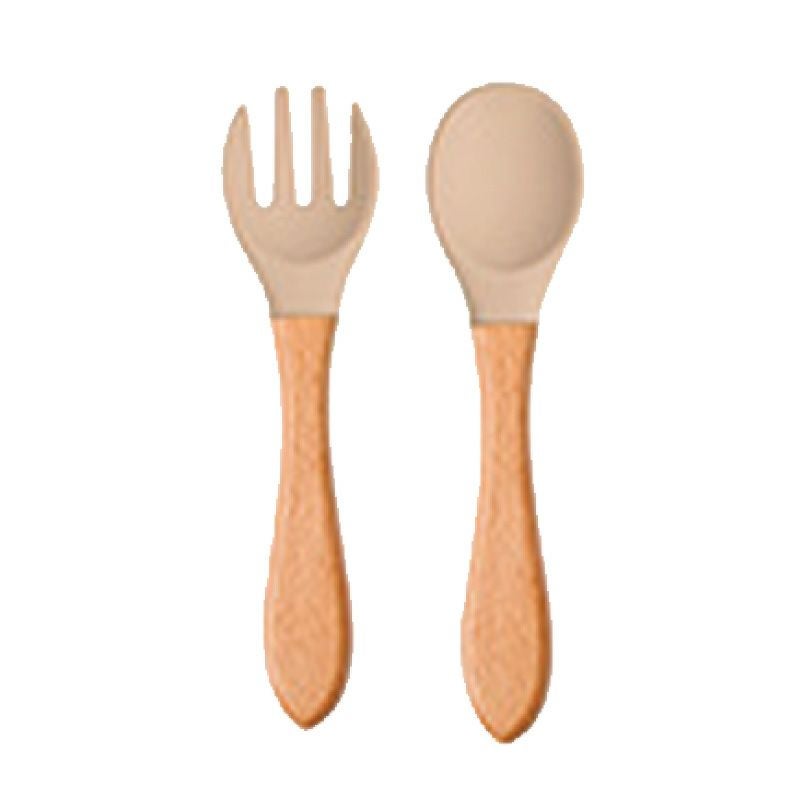 【名入れ】シリコン スプーン フォーク 木製 カトラリー キッズ 幼児 子供 食器 離乳 ピンク ブルー モカ くすみカラー 出産祝い 誕生日 ギフト 記念 プレゼント