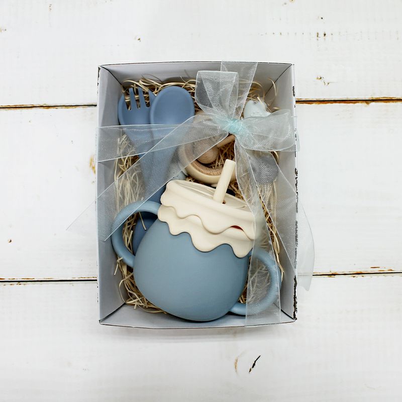 【名入れ対応】ベビーシリコン食器セット ギフトセット 3点 3WAYマグ スプーン＆フォーク 歯がため ピンク グリーン ベージュ ブルー 春夏秋冬 出産祝い 誕生日 お祝い