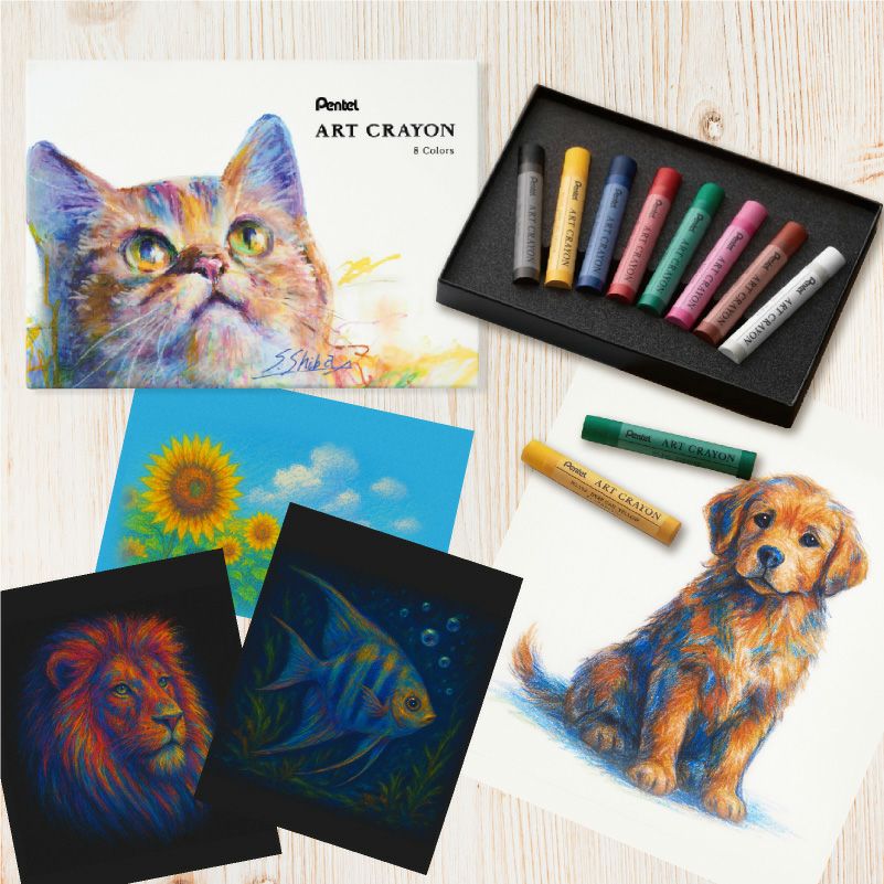 日本製】 ぺんてる Pentel アートクレヨン 16色 【色上質紙 厚口 10枚