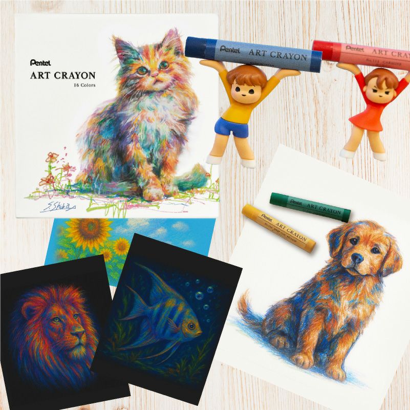 日本製】 ぺんてる Pentel アートクレヨン 16色 【色上質紙 厚口 10枚