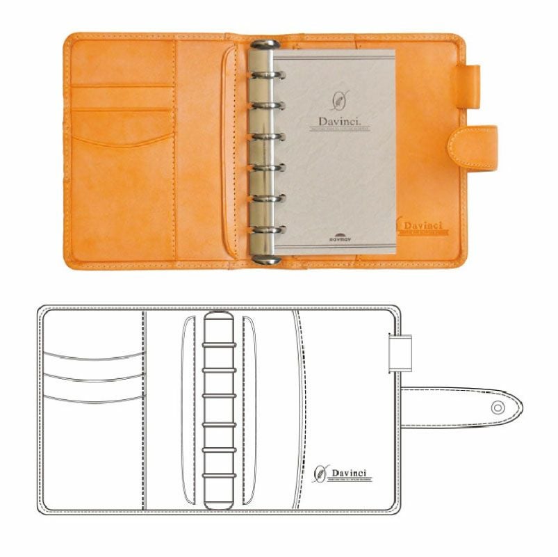 【名入れ無料】ダヴィンチ ロロマクラホック Davinci RoromaHook ポケットサイズ mini6サイズ　リング20mm 限定 システム手帳 アージェント イエロー コーラル