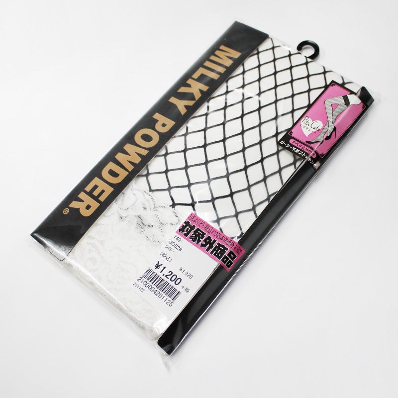 レディース アパレル MILKY POWDER ピタキュート PITA CUTE ガーター不要ストッキング レース付き ニーハイ 網タイツ ホワイト 白 F すべり止め付き 