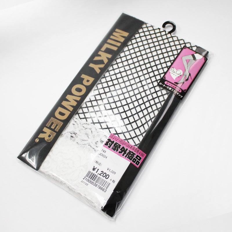 レディース アパレル MILKY POWDER ピタキュート PITA CUTE ガーター不要ストッキング レース付き ニーハイ 網タイツ ホワイト 白 F すべり止め付き 