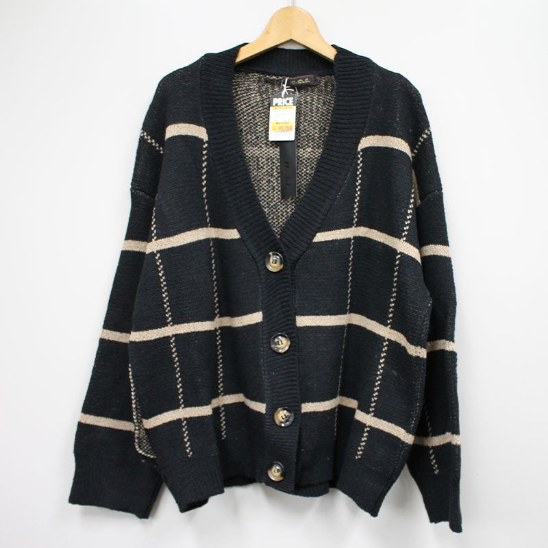 n.o.t. ニットカーディガン 長袖 前開き チェック ブラック 黒  M