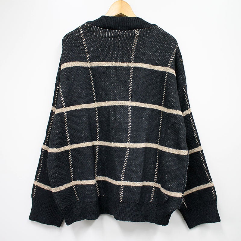 n.o.t. ニットカーディガン 長袖 前開き チェック ブラック 黒  M