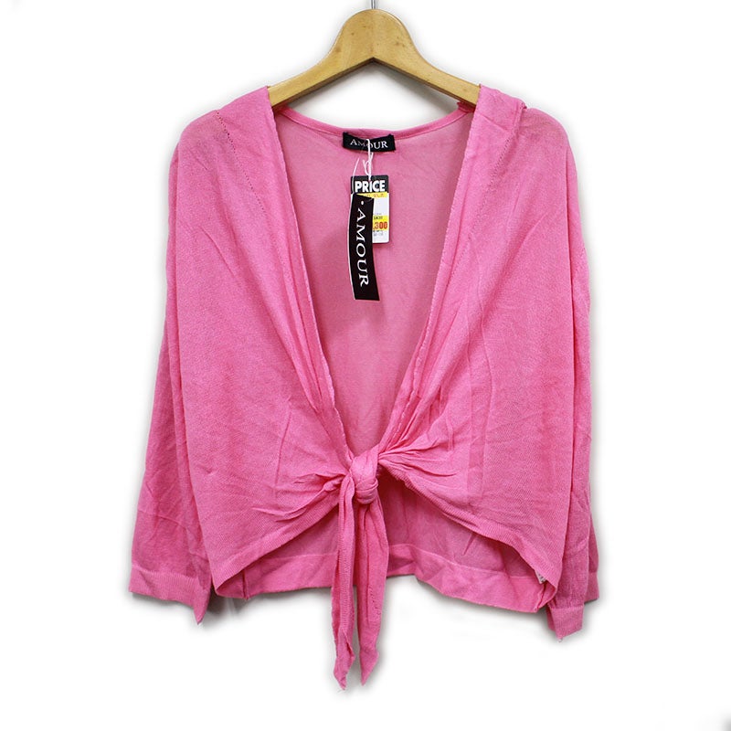 アムール AMOUR カーディガン ニット シアー 七分袖 M ピンク サックス 