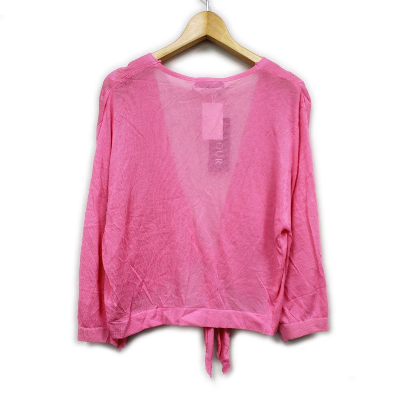 アムール AMOUR カーディガン ニット シアー 七分袖 M ピンク サックス 