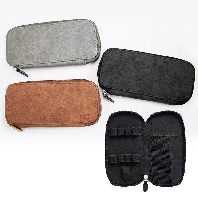 【名入れ無料】 LIFT+ ラウンドジップペンケース 筆箱 レザー Kitera 0.5mm リフト ブラウン グレー ビジネス 文房具 筆記具 ギフト 記念 プレゼント