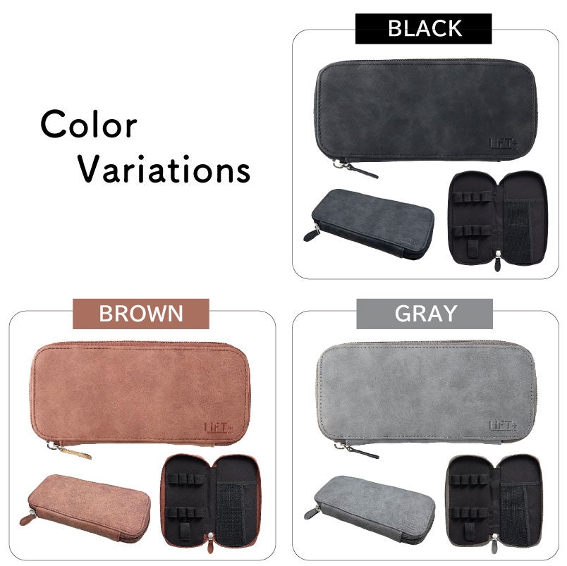 【名入れ無料】 LIFT+ ラウンドジップペンケース 筆箱 レザー Kitera 0.5mm リフト ブラウン グレー ビジネス 文房具 筆記具 ギフト 記念 プレゼント