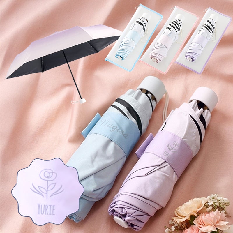 【バンド名入れ可能】折りたたみ傘 グラデーション 遮光 晴雨兼用 手動 ポーチ付 50cm UVカット ネイルガード ブルー ピンク パープル 遮光100% 熱中症 日焼け対策  母の日 父の日 プレゼント