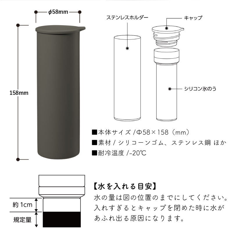【名入れ】ポータブルシリコン氷のう 氷嚢 アイシングバッグ ボトルタイプ 軽量 持ち運び 携帯 冷凍 チャコールブラック ベージュ ライトブルー ホワイト 冷却 アウトドア 屋外 熱中症 暑さ対策 ノベルティ グッズ ギフト 母の日 父の日 プレゼント