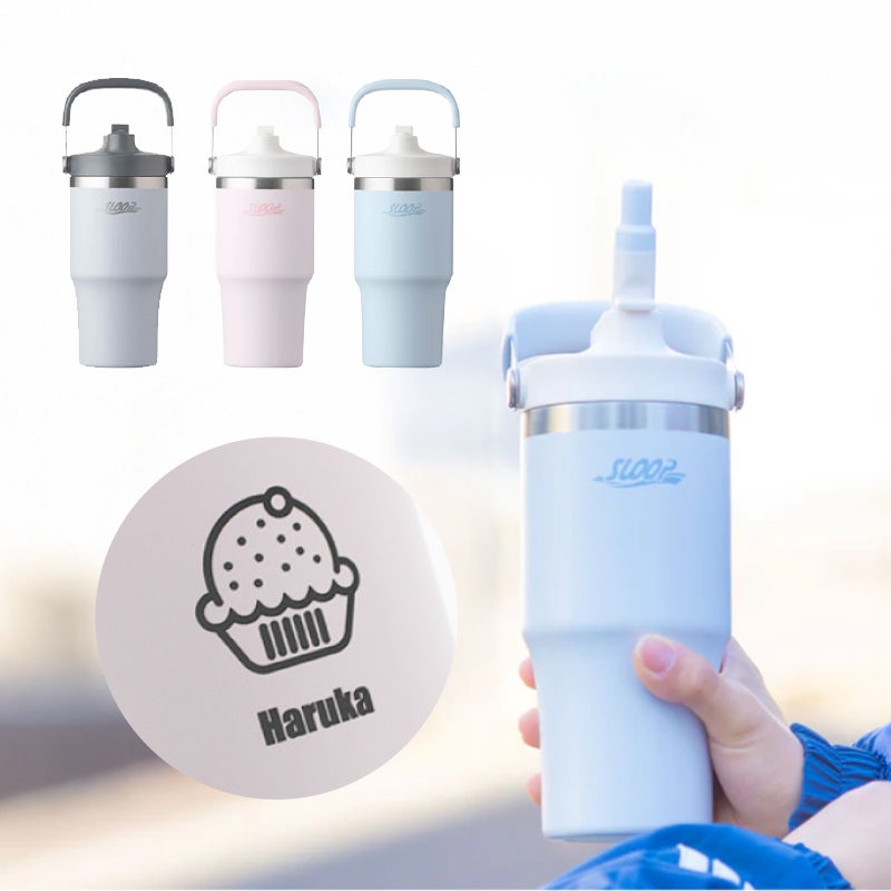 【名入れ無料】【ロゴ対応】フリップストロータンブラー 600ml ステンレス 真空断熱二重構造 保冷 ハンドル付き 2WAY 水筒 SLOOP スループ 熱中症対策 水分補給 スポーツ 卒団 卒業 プレゼント 記念品