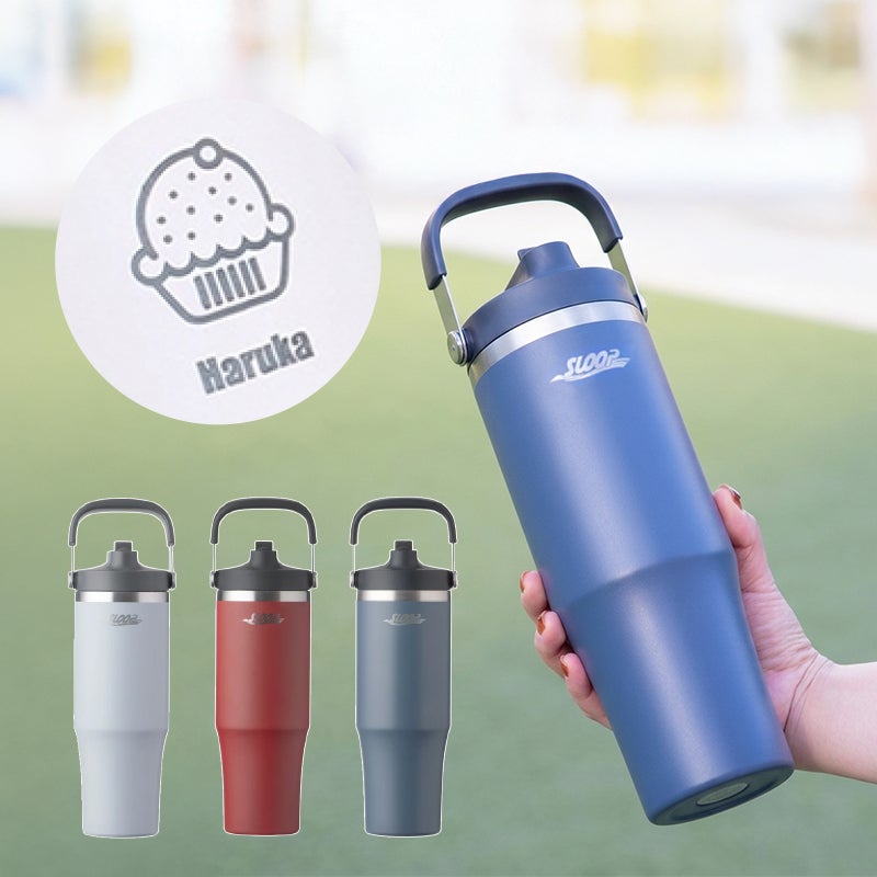 【名入れ無料】【ロゴ対応】フリップストロータンブラー 900ml ステンレス 真空断熱二重構造 保冷 ハンドル付き 2WAY 水筒 SLOOP スループ 熱中症対策 水分補給 スポーツ 卒団 卒業 プレゼント 記念品