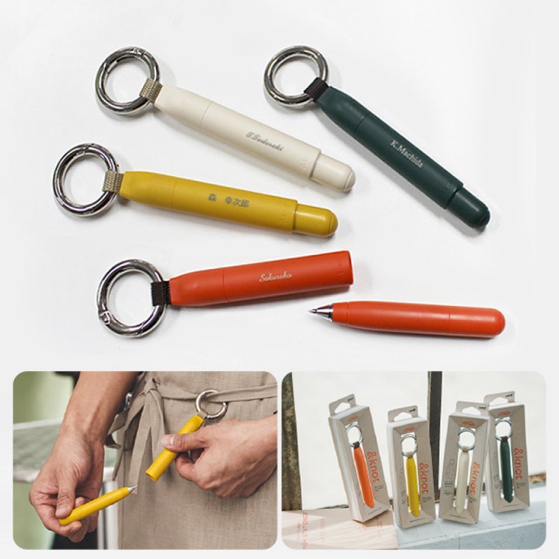 【名入れ無料】uni 三菱鉛筆 ＆knot アンドノット カラビナ付きボールペン ジェットストリームインサイド マグネット式キャップ 0.5mm 油性 ランタンオレンジ スチームホワイト ジンジャーイエロー シダーグリーン プレゼント 贈り物