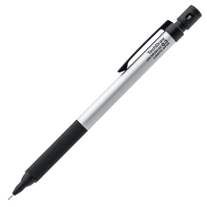 ラダイト LUDDITE TechDraw2 0.5mm 0.3mm BK SV  ブラック シルバー 製図用シャープペンシル シャーペン 文房具 筆記具 ステーショナリー 低重心 金属軸 日本製 LDB-MP2BK