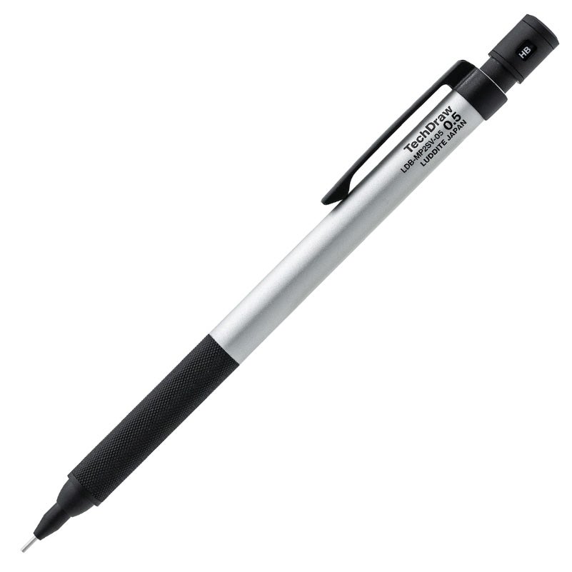 ラダイト LUDDITE TechDraw2 0.5mm 0.3mm BK SV  ブラック シルバー 製図用シャープペンシル シャーペン 文房具 筆記具 ステーショナリー 低重心 金属軸 日本製 LDB-MP2BK