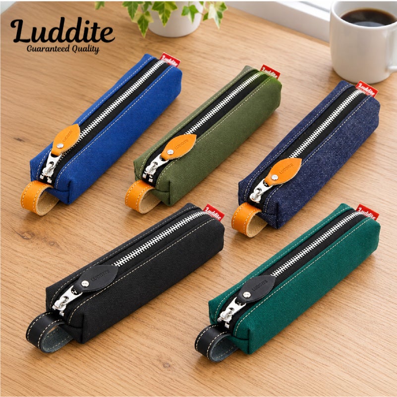 ラダイト LUDDITE ラダイト バトンペンケース ペンケース 筆箱 小物入れ  牛革 日本製 国産 岡山デニム 帆布 ストラップ付き ボタン付き 文房具 ステーショナリー