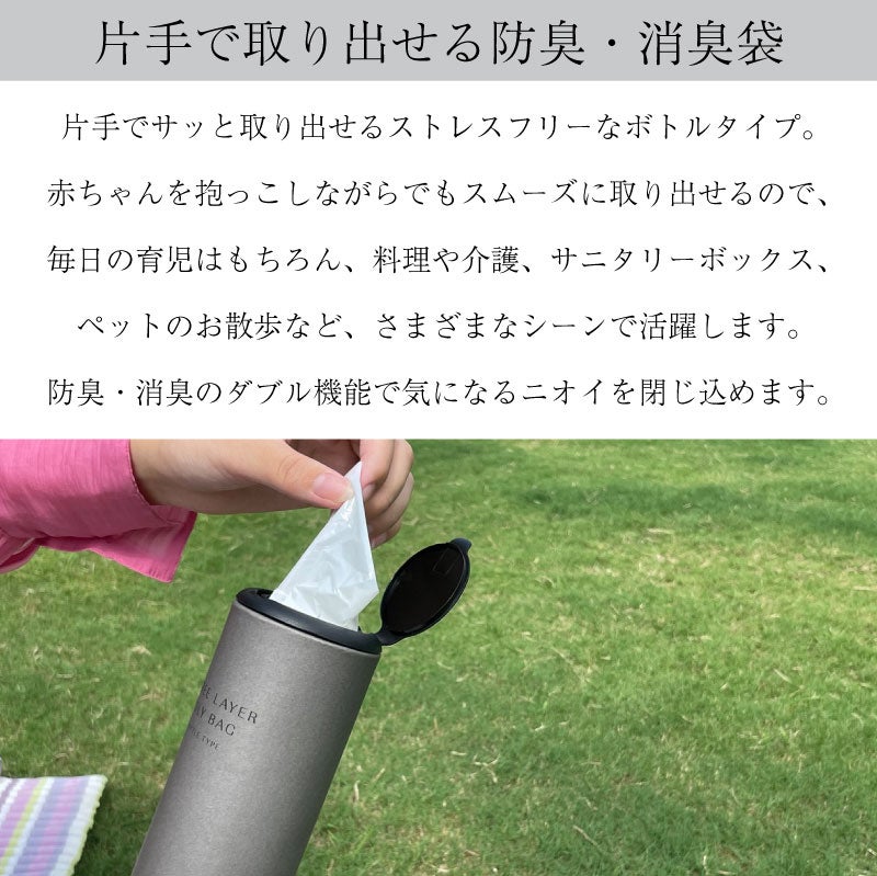 THREE LAYER POLY BAG BOTTLE TYPE M(E) 防臭消臭ポリ袋 ボトルタイプ 90枚入り 圧倒的に臭わない ゴミ おむつ ペット 災害 防災 育児 介護 運動 料理 散歩 お出かけ サニタリー 排泄処理  