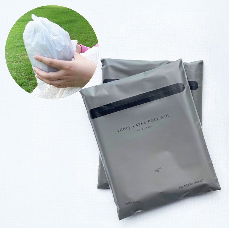 THREE LAYER POLY BAG SHEET TYPE M(E) 防臭消臭ポリ袋 シートタイプ ボトル 詰替え用 リフィル 90枚入り 圧倒的に臭わない ゴミ おむつ ペット 育児 介護 運動 料理 散歩 お出かけ サニタリー   